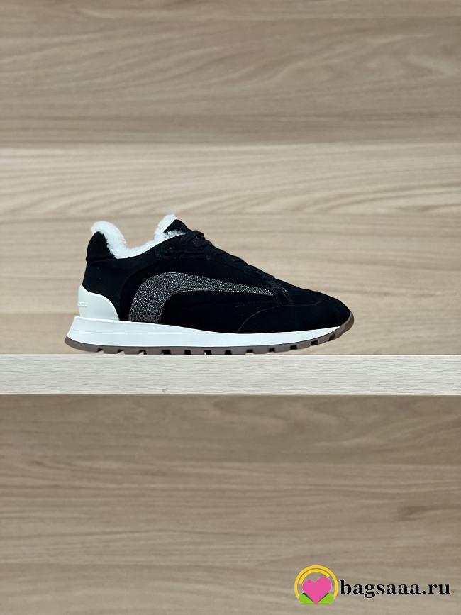 Bagsaaa Brunello Cucinelli Monili shearling-trimmed suede sneaker - 1