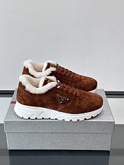 Bagsaaa Prada Prax suede sneakers with shearling trim brown - 1