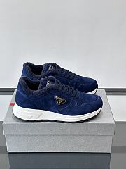 Bagsaaa Prada Prax suede sneakers with shearling trim dark blue - 1