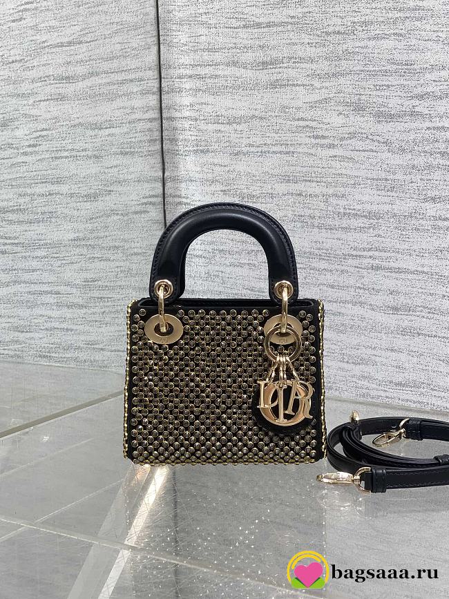 Bagsaaa Dior Micro Lady Dior bag in black satin with micro mirrors - 12cm - 1