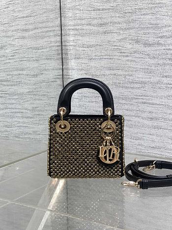 Bagsaaa Dior Micro Lady Dior bag in black satin with micro mirrors - 12cm