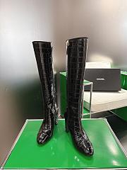 Bagsaaa Chanel crocodile embossed leather cap-toe boots black - 1