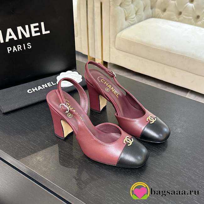 Bagsaaa Chanel slingback pumps red with black cap toe - 1