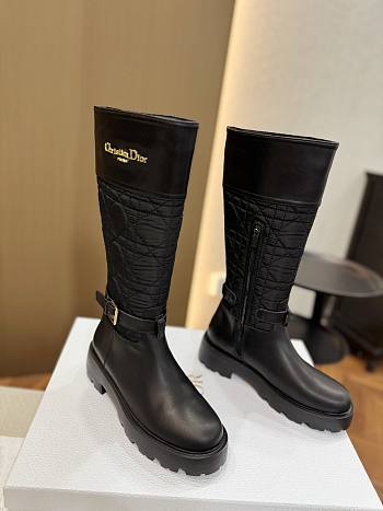 Bagsaaa Dior D-Town Boot Black Calfskin and Nylon with Embroidered Cannage Motif