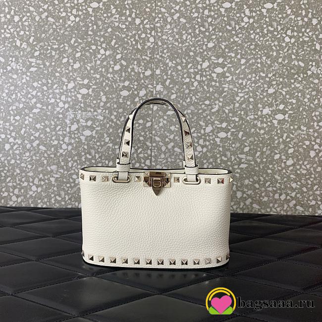 Bagsaaa Valentino Garavani Rockstud mini grained leather top handle bag white - 18.5cm - 1