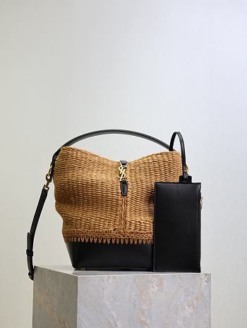 Bagsaaa Saint Laurent Le 37 bucket bag in woven raffia - 25cm