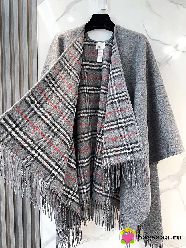 Bagsaaa Burberry Check Wool Cashmere Cape gray - 140*140cm - 1