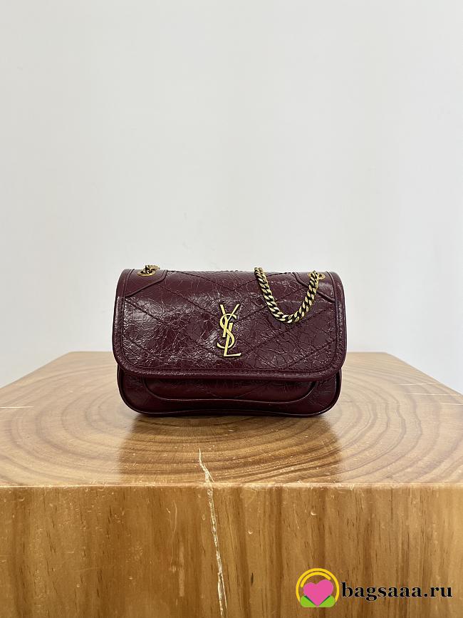 Bagsaaa YSL Niki Medium shoulder bag in vintage crinkled calfskin red - 18.5cm - 1