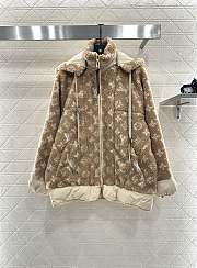 Bagsaaa LV Monogram Fleece Hooded Jacket Light Brown - 1