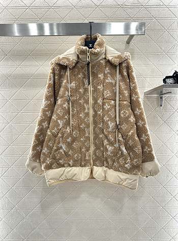 Bagsaaa LV Monogram Fleece Hooded Jacket Light Brown
