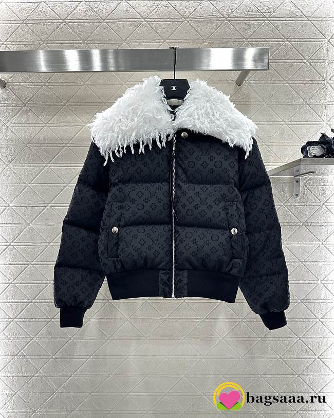 Bagsaaa LV Feather Collar Puffer Jacket Black - 1