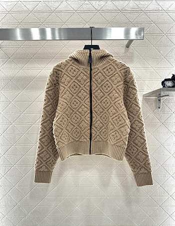 Bagsaaa Louis Vuitton Monogram Toweling Zip-Up Hoodie in camel