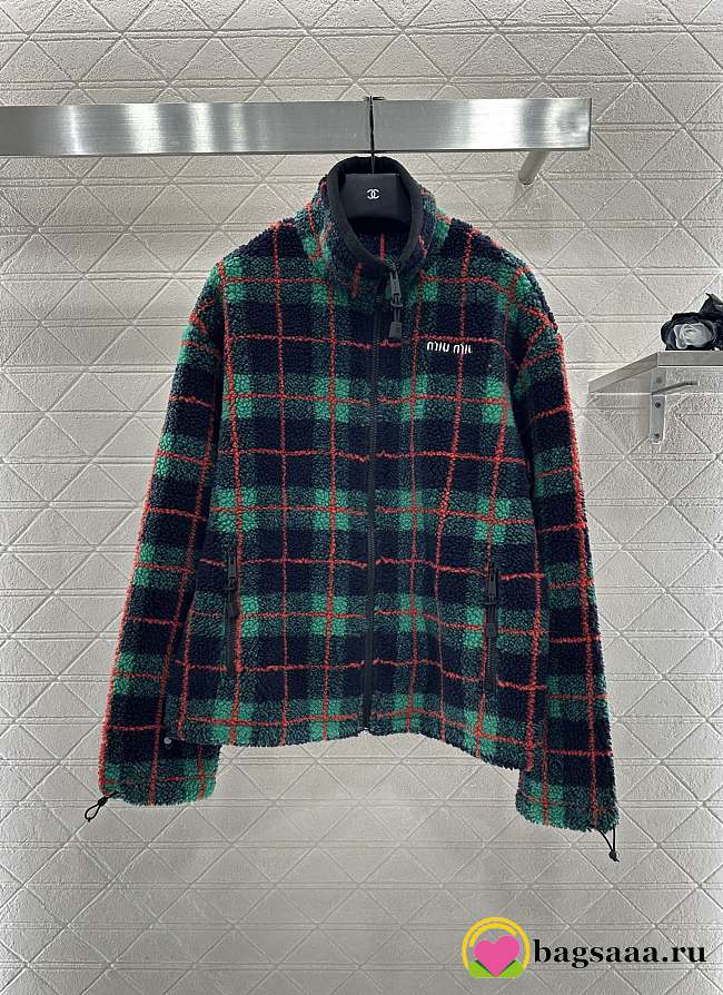 Bagsaaa Miu Miu Checked Teddy Zipper Jacket - 1