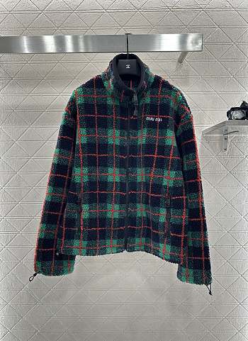 Bagsaaa Miu Miu Checked Teddy Zipper Jacket