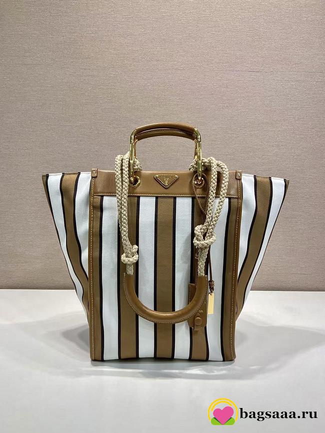 Bagsaaa Prada large printed canvas and leather tote bag in a striped pattern 1BG561 - 35cm - 1