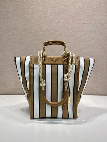 Bagsaaa Prada large printed canvas and leather tote bag in a striped pattern 1BG561 - 35cm