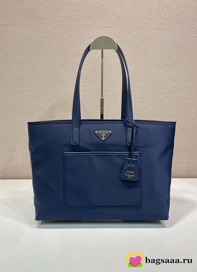 Bagsaaa Prada Re-Edition 1978 medium Re-Nylon and Saffiano leather tote bag 1BG555 navy blue - 35cm - 1