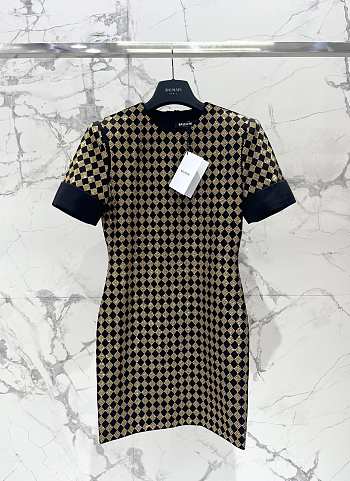 Bagsaaa Balmain short-sleeve mini dress with black and gold diamond