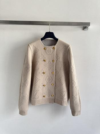 Bagsaaa Louis Vuitton Double-Breasted Mahina Knit Cardigan beige