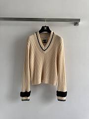 Bagsaaa Chanel ribbed knit v-neck sweater beige - 1