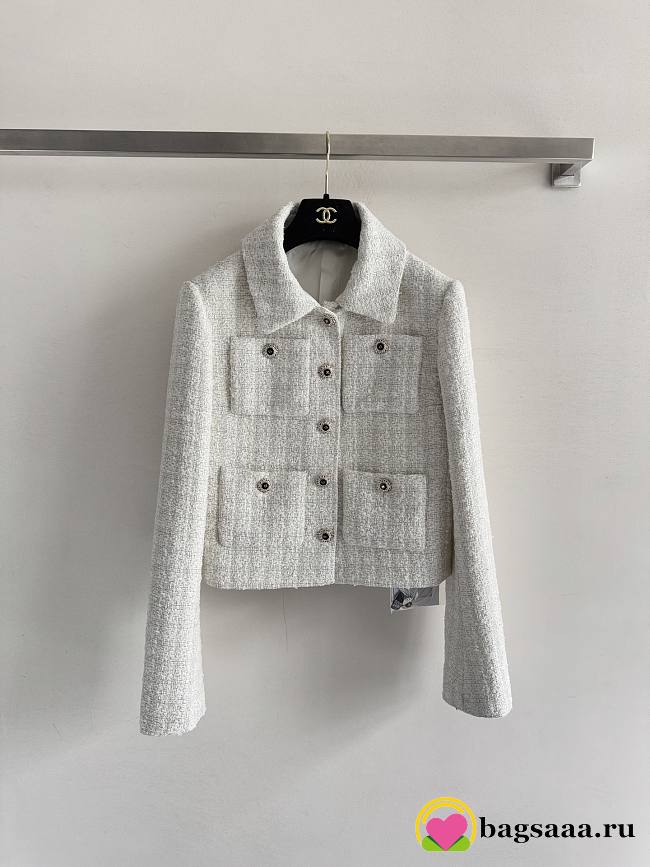 Bagsaaa Chanel tweed cropped jacket white - 1