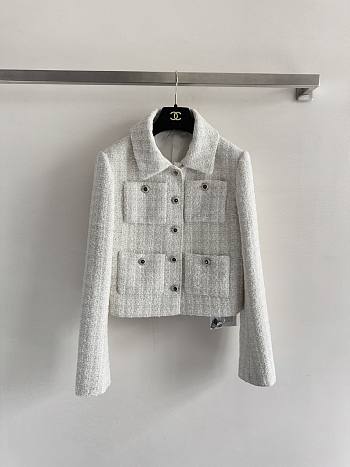Bagsaaa Chanel tweed cropped jacket white