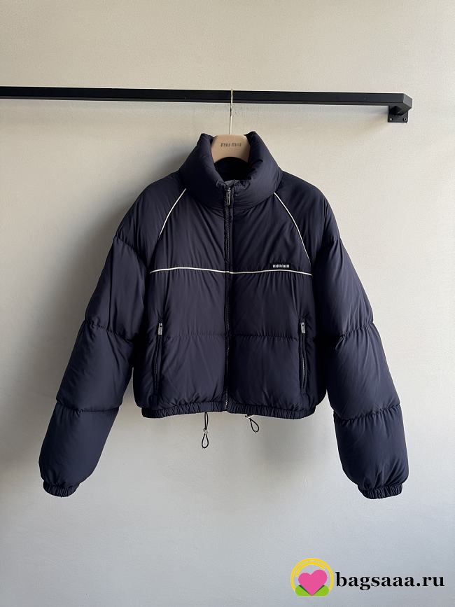 Bagsaaa Miu Miu down jacket with high collar and a cropped length navy blue - 1