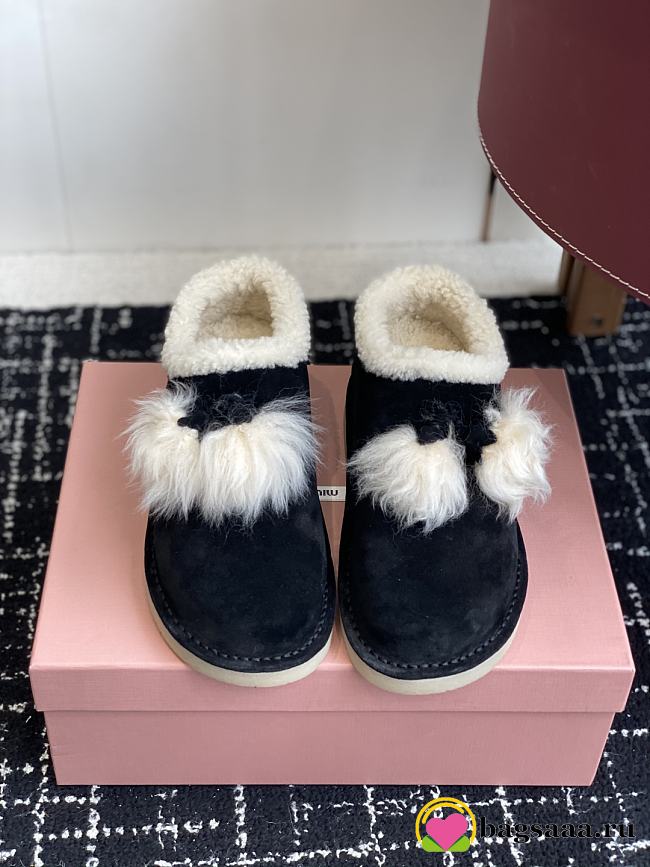 Bagsaaa Miu Miu Suede Shearling Slippers black - 1