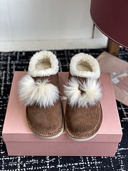 Bagsaaa Miu Miu Suede Shearling Slippers brown - 1