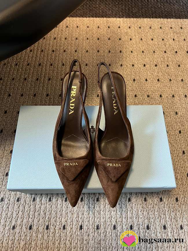 Bagsaaa Prada Suede Slingback Pumps dark brown - 1