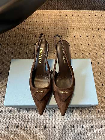 Bagsaaa Prada Suede Slingback Pumps dark brown