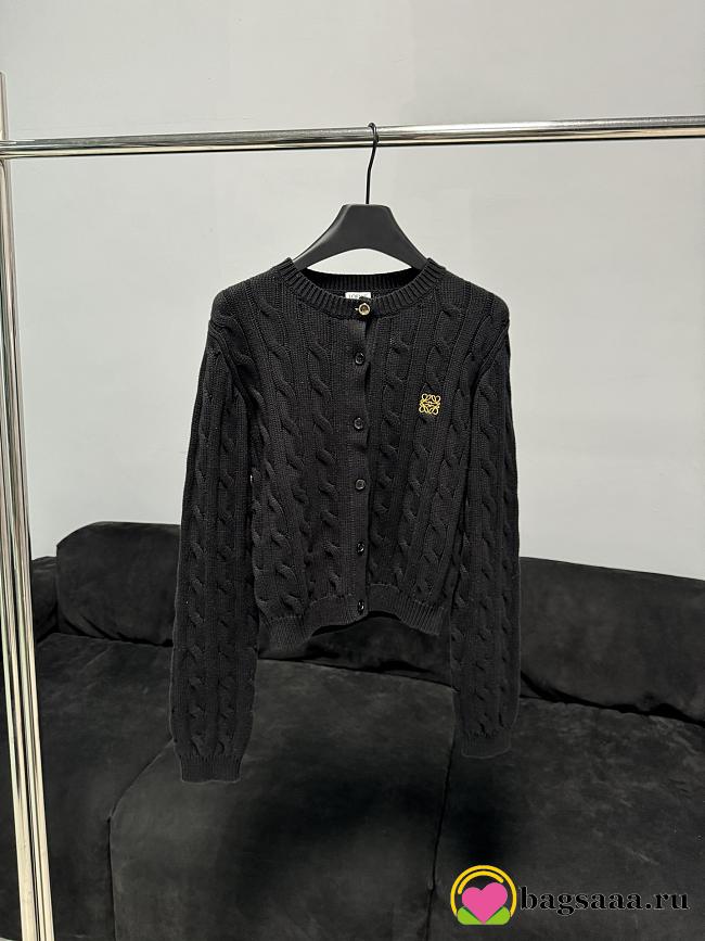 Bagsaaa Loewe Anagram cable-knit cotton cardigan black - 1
