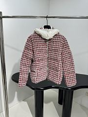 Bagsaaa Moncler Andronne tweed hooded short down jacket in white and red - 1