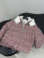 Bagsaaa Moncler Andronne tweed hooded short down jacket in white and red - 4