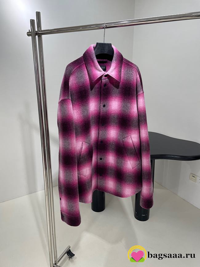 Bagsaaa Balenciaga check-print padded wool shirt pink - 1