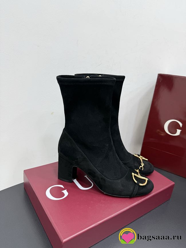 Bagsaaa Gucci Women's ankle boot with half Horsebit 849549 black suede - 1