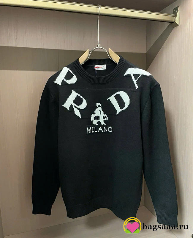 Bagsaaa Prada black logo-intarsia wool-cashmere jumper black - 1