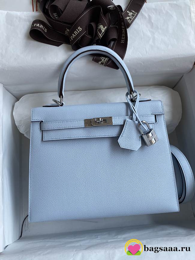 Bagsaaa Hermes Kelly Light Blue Silver Hardware Epsom - 25cm - 1