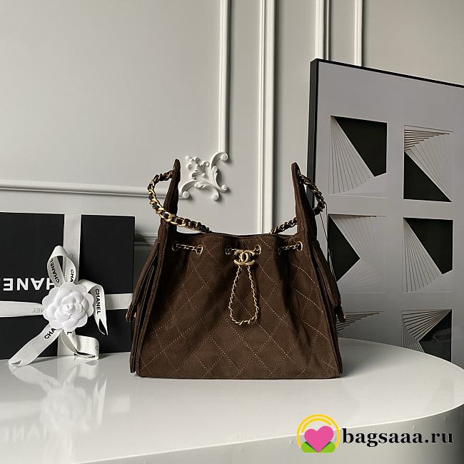 Bagsaaa CHANEL 25 Small Handbag AS5293 Dark Brown suede - 30cm - 1