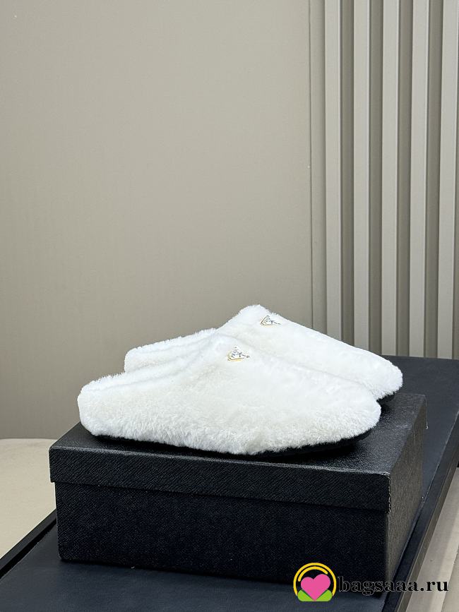 Bagsaaa Prada Suede and Shearling Slippers white - 1