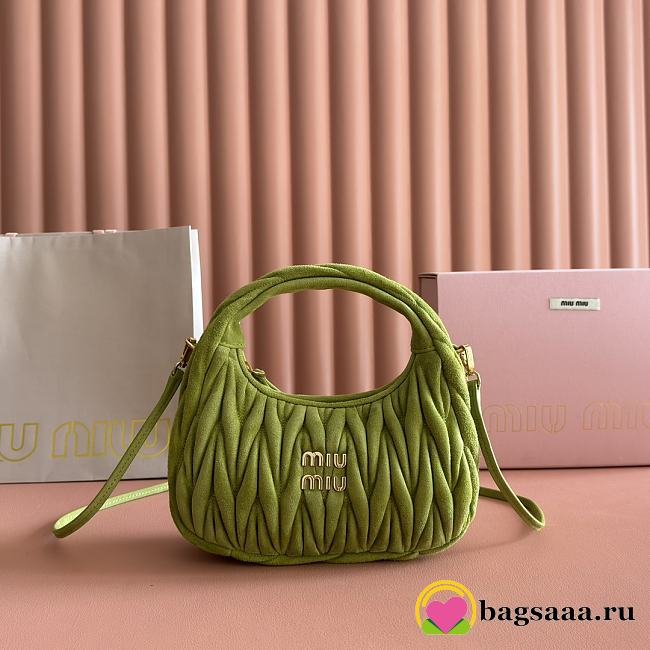 Bagsaaa Miu Miu Wander matelassé suede bag 5BC125 green - 20cm - 1