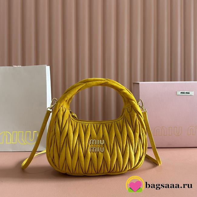 Bagsaaa Miu Miu Wander matelassé suede bag 5BC125 yellow - 20cm - 1