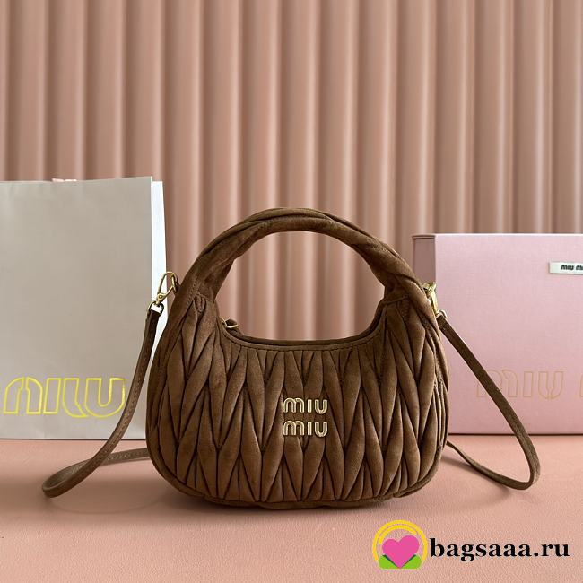 Bagsaaa Miu Miu Wander matelassé suede bag 5BC125 dark brown - 20cm - 1