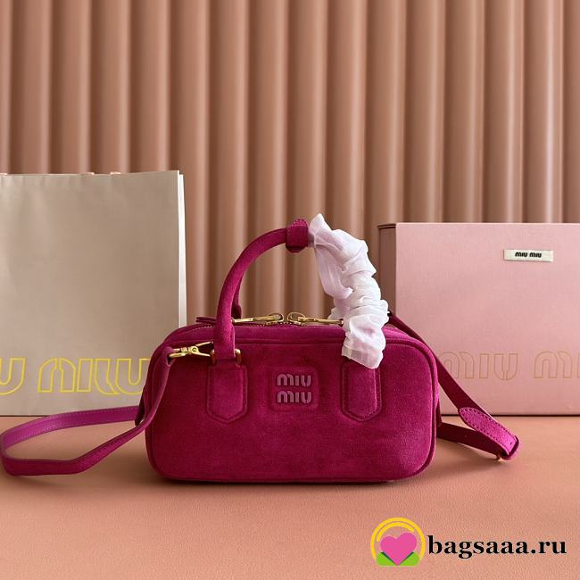 Bagsaaa Miumiu Arcadie padded suede top-handle bag 5BB142 fuchsia - 22cm - 1