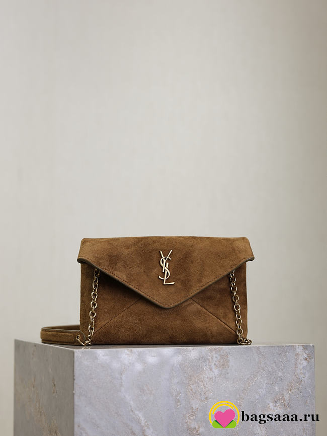 Bagsaaa YSL CASSANDRE chain clutch in suede 819271 brown - 19cm - 1