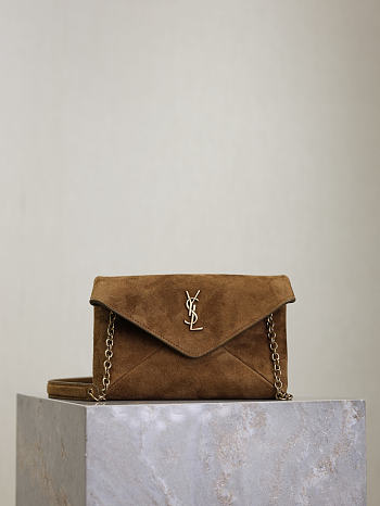 Bagsaaa YSL CASSANDRE chain clutch in suede 819271 brown - 19cm