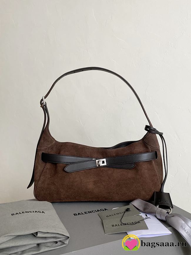 Bagsaaa Balenciaga Bel Air small shoulder bag dark brown suede - 30cm - 1