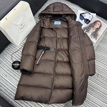 Bagsaaa Prada long down puffer coat in cocoa brown