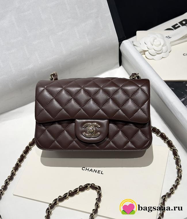 Bagsaaa Chanel Mini Classic Flap handbag in dark brown - 20cm - 1