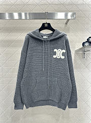 Bagsaaa Celine Homme Logo-Appliquéd Ribbed Wool Hoodie in grey - 1